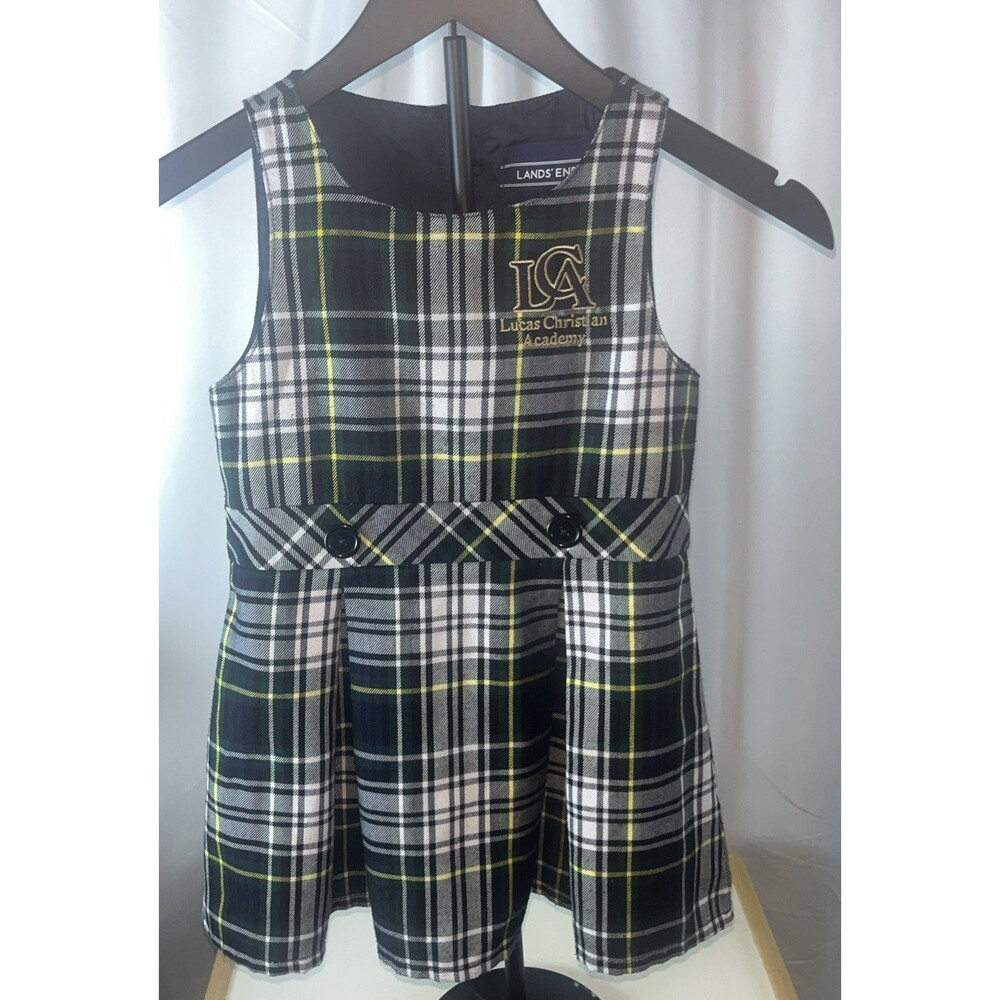 Lands End 4 Years Girls School Uniform Lucas Christian Academy Plaid Jumper